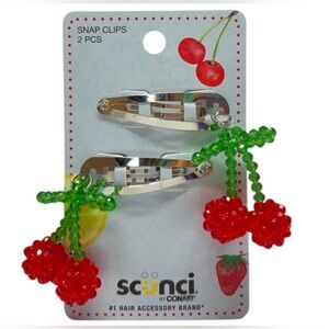 Conair Scunci Cherries Cherry Snap Clips Hair Accessories Fruit Summer Red Bow